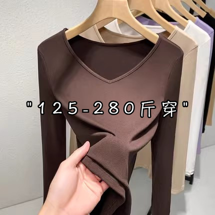 凤凰依屋特大码V领打底T恤遮肚子
