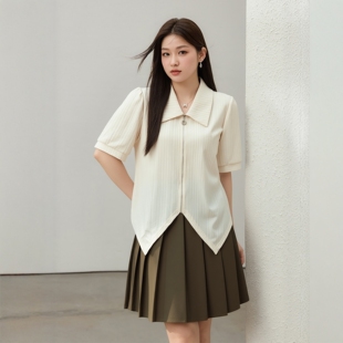 遮肉显瘦正肩polo领遮肚子藏肉针织衬衫 女装 清货 上衣胖mm大码 夏装