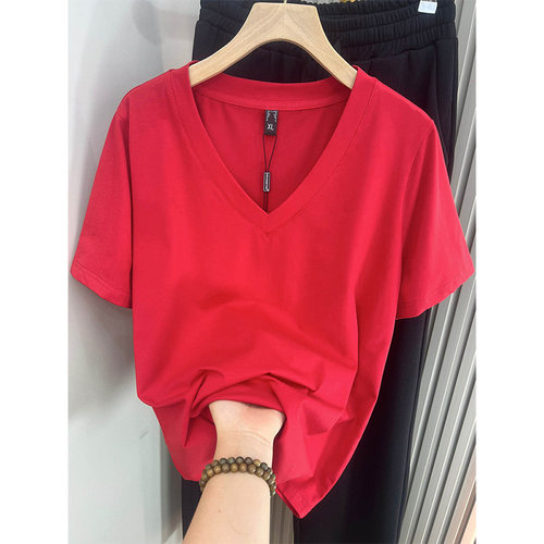 凤凰依屋V领宽松夏季V领T恤上衣