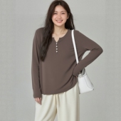 胖mm巨显瘦上衣春秋女装 外穿打底Ｖ领针织衫 正肩长袖 大码 t恤韩版