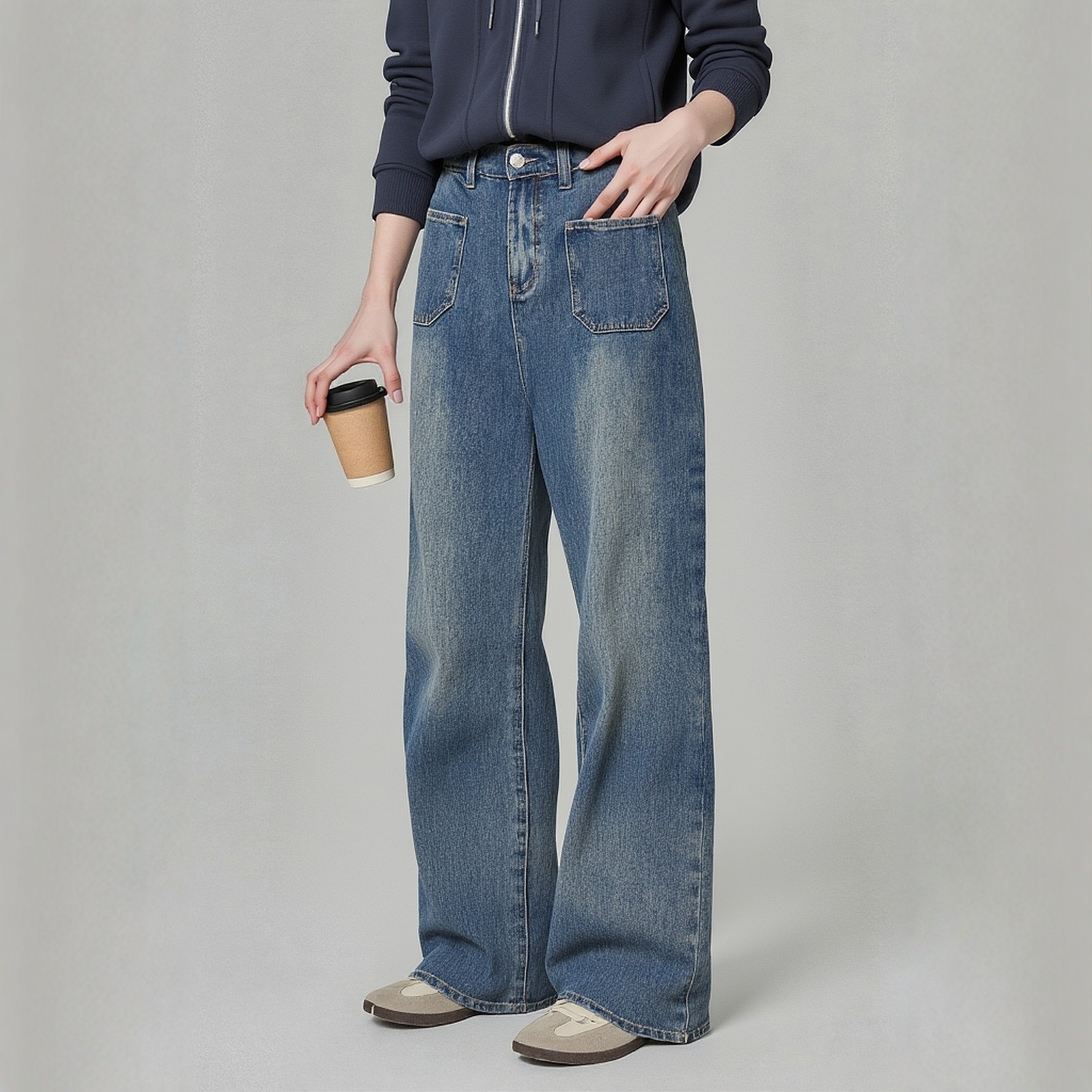 胖mm大码牛仔阔腿裤女生秋冬2025新款适合梨形身材松紧高腰百搭女,女装/女士精品,大码裤装,淘宝优惠券,粉丝福利购,淘宝优惠卷