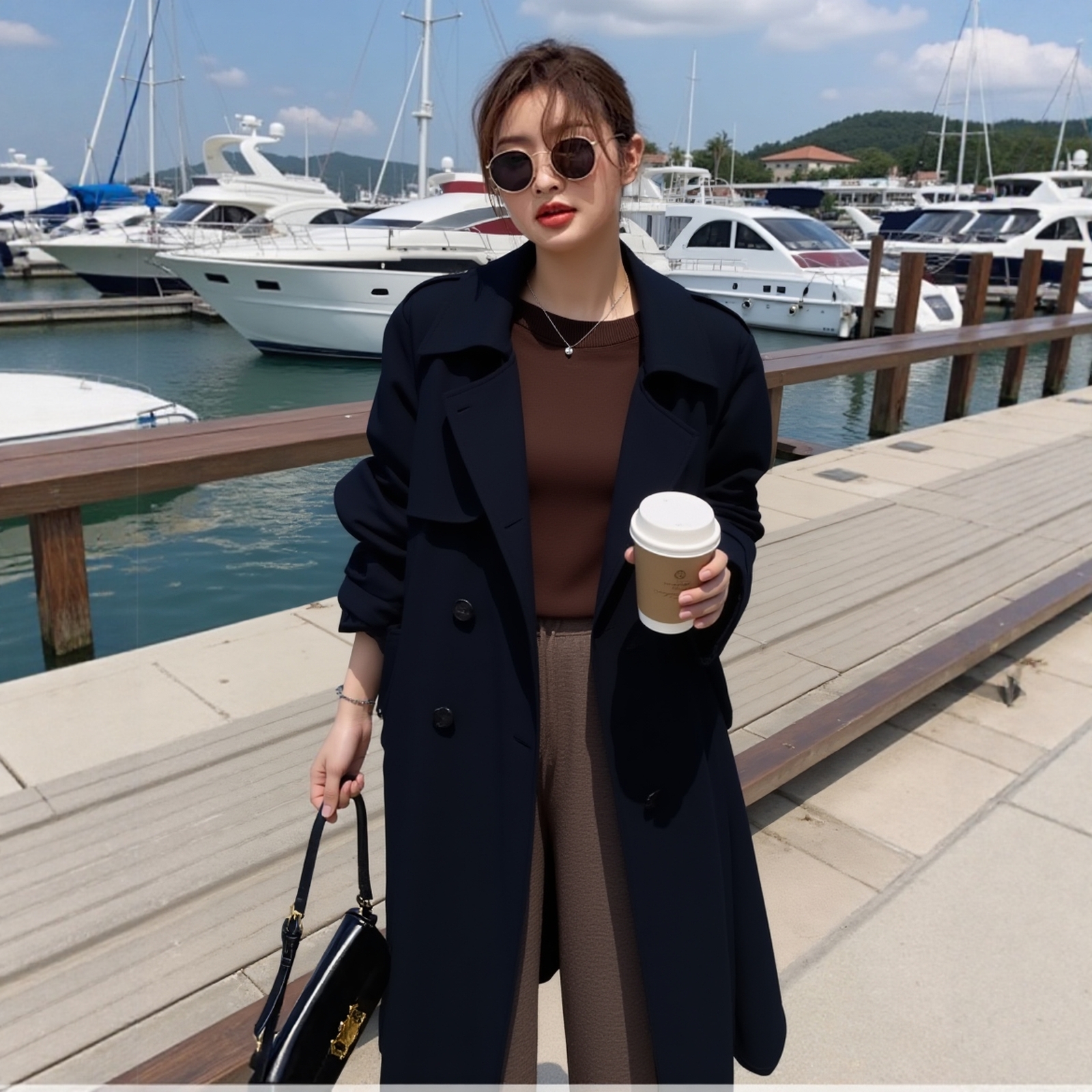 胖mm中长款西装领韩版时尚风衣