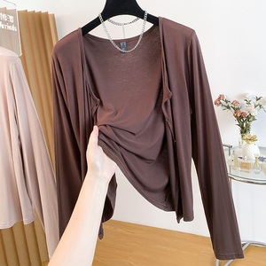 小外搭罩衫开衫大码美拉德莫代尔棉超薄外套胖妹妹MM软糯防晒衫女