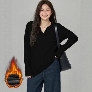 独特漂亮女装 上衣2025秋冬新款 200斤胖MM加绒针织T恤 巨好看 大码