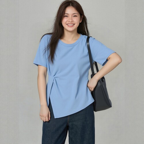 大码独特漂亮绝美上衣女夏季胖mm巨遮肚t恤正肩设计感不规则显瘦