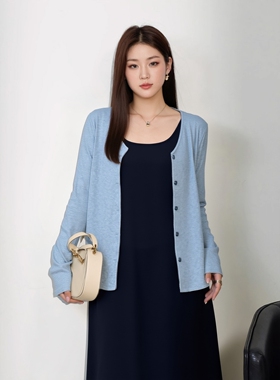 大码胖mm巨显瘦针织开衫蓝白黑色百搭薄外套240斤加肥加大针织衫