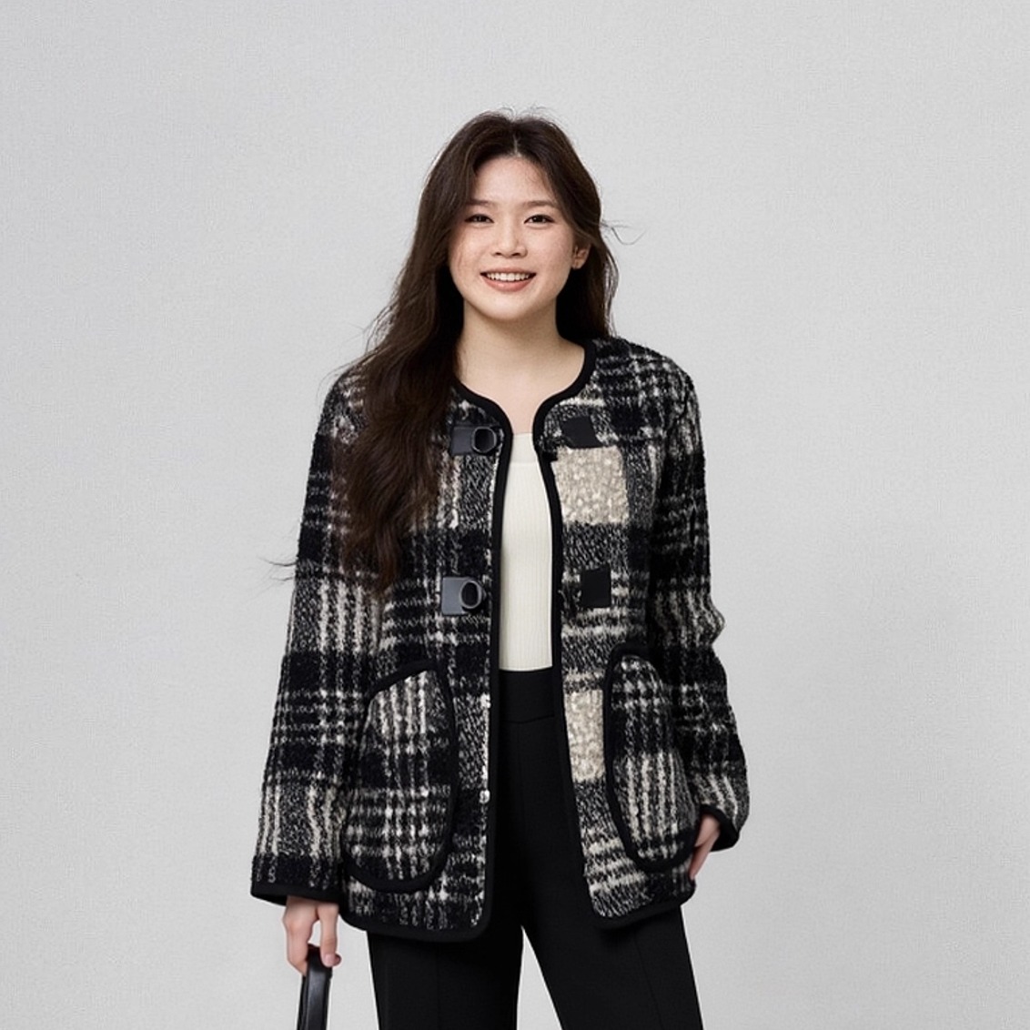 凤凰依屋大码复古毛呢开衫外套