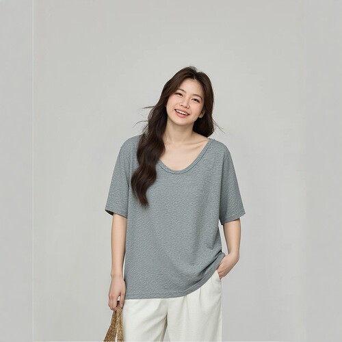 凤凰依屋宽松遮肚正肩短袖