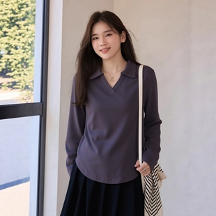 宽松遮肚胖妹妹弹力针织衬衫 POLO领女装 mm胖潮酷秋装 热辣上衣大码
