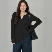 胖mm巨好看上衣正肩长袖 内搭时尚 遮肚女装 大码 秋冬V领磨毛打底衫