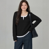 假两件正肩T恤遮肚漂亮显瘦针织 新款 大码 胖mm巨好看上衣2026春装