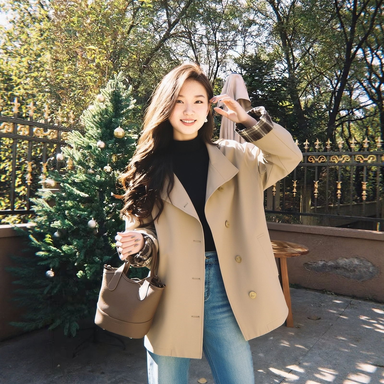 风衣外套女大码胖mm独特漂亮巨好看宽松遮肚中长款韩版秋季卡其色