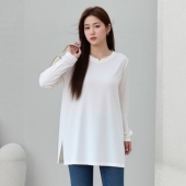 大码 t恤女春秋百搭基础白色中长款 遮肚正肩宽松外穿打底洋气上衣