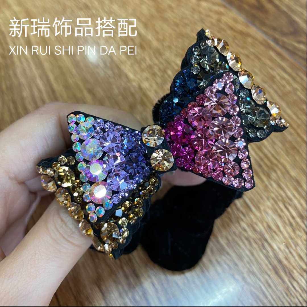 新款捷克钻盘发扎马尾蝴蝶结头饰精品头饰发饰