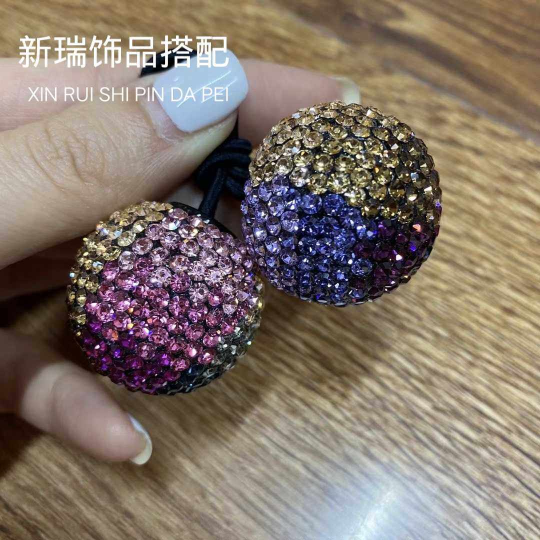 韩版进口捷克钻满钻大号双球头绳皮筋发球扎马尾发圈发绳头饰发饰