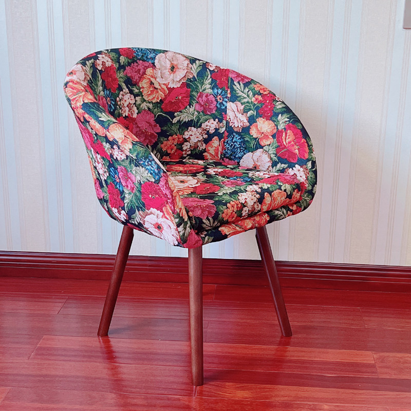 美式电脑椅旋转实木围椅休闲沙发椅卧室梳妆学习椅阳台书房靠背椅