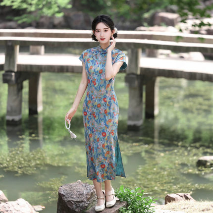 2026夏季新款天丝麻旗袍国风显瘦复古修身长无袖婚宴礼演出服