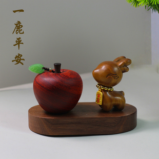 高档可爱小鹿车内摆件高档中国风车载中控台小苹果饰品家居装饰品