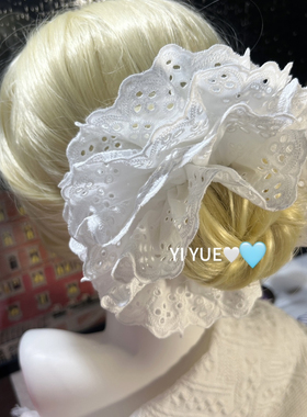 法式大号四层白色蕾丝大肠发圈芭蕾风新款丸子头绳头花赵露思同款