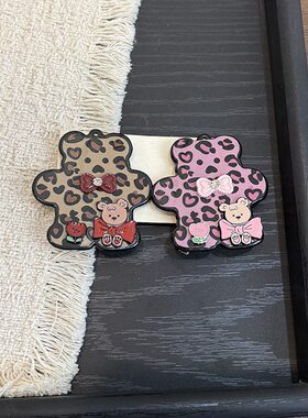 新款卡通可爱豹纹小熊发夹甜美少女心刘海夹侧边夹百搭学生发饰