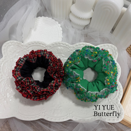 圣诞氛围~ 超饱满重工手作复古花苞绣球双层发圈花边大肠发圈头花