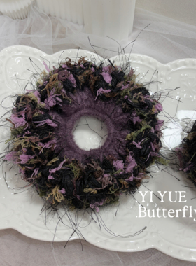 纯手工钩织山茶花手混线编织大号发圈彩色毛线皮草线发绳发饰头绳