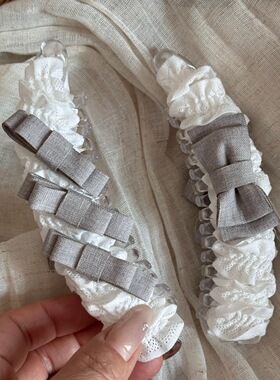 甜美气质白色蕾丝香蕉夹温柔灰色蝴蝶结马尾夹竖夹少女心头饰发饰