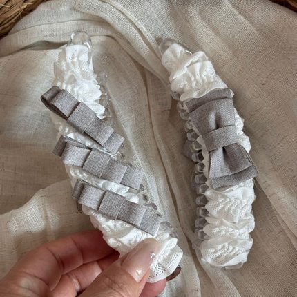 甜美气质白色蕾丝香蕉夹温柔灰色蝴蝶结马尾夹竖夹少女心头饰发饰