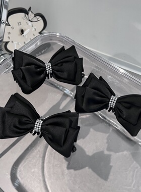 赫本风高级感香蕉夹纯色黑色蝴蝶结百搭扭扭夹竖夹后脑勺发夹头饰