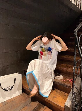 周美美同款胸花飘带缤纷花趣多用丝带绣菊格纹花朵胸针包包配饰女