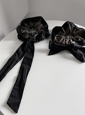 黑色蝴蝶结飘带大肠发圈发饰半扎发丝巾绑发带头绳扎头饰品女韩国