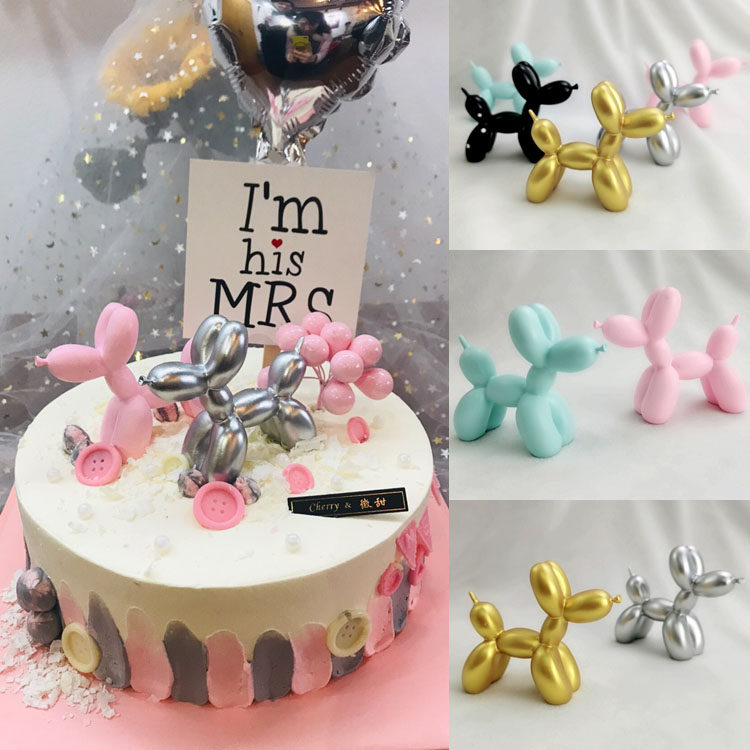 网红烘焙蛋糕ins风装饰气球狗蛋糕摆件方形生日插牌生日蛋糕布置