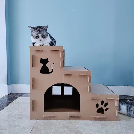 全季猫抓板三层猫窝可更替加厚瓦楞大号猫屋猫房子猫咪别墅磨爪板