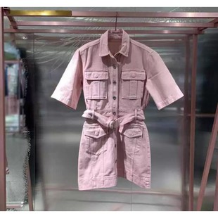 专柜直发2020夏季 配腰带灰粉红牛仔连衣裙m_602DJ1200000 新款