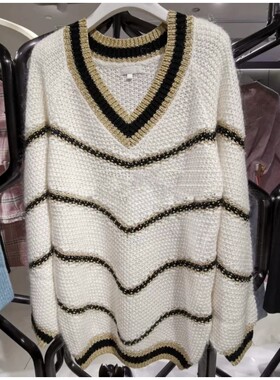 专柜直发V领慵懒风条纹毛衣裙子毛织连衣裙M-693RJ8380000