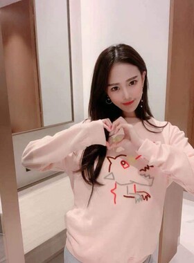 2019秋潮牌套头卫衣特别时尚的牙刷锈少女感十足693TO641000H