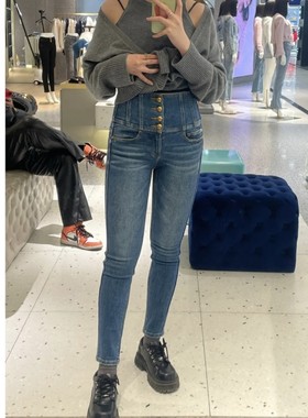 专柜直发2023时尚四扣超高腰牛仔裤女修身九分裤m_6T1JJ2610800
