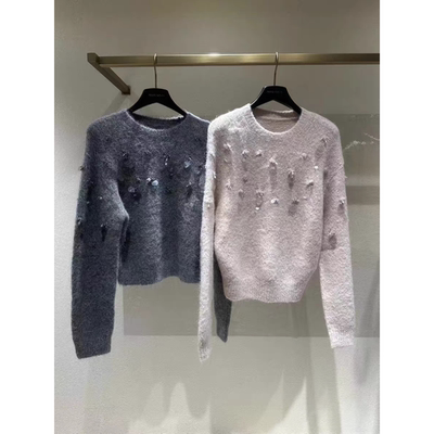 专柜直发2025针织衫女圆领套头羊毛重工钉珠亮片毛衣6L4RJ1330000