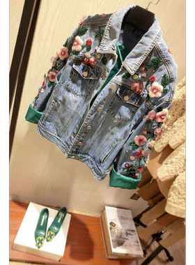 专柜直发重工钉珠绣花牛仔外套（花卉系列限量版m_673WJ3800000