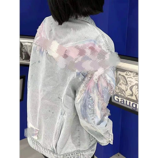 专柜直发春季天使翅膀印花钉珠牛仔外套潮m-6W1WJ1690000