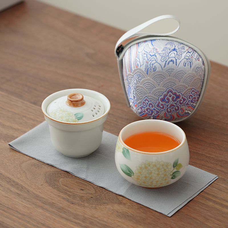 米黄汝窑旅行茶具便携式户外出差