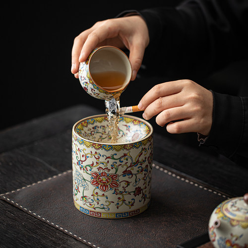珐琅彩陶瓷烟灰缸带盖防飞灰创意