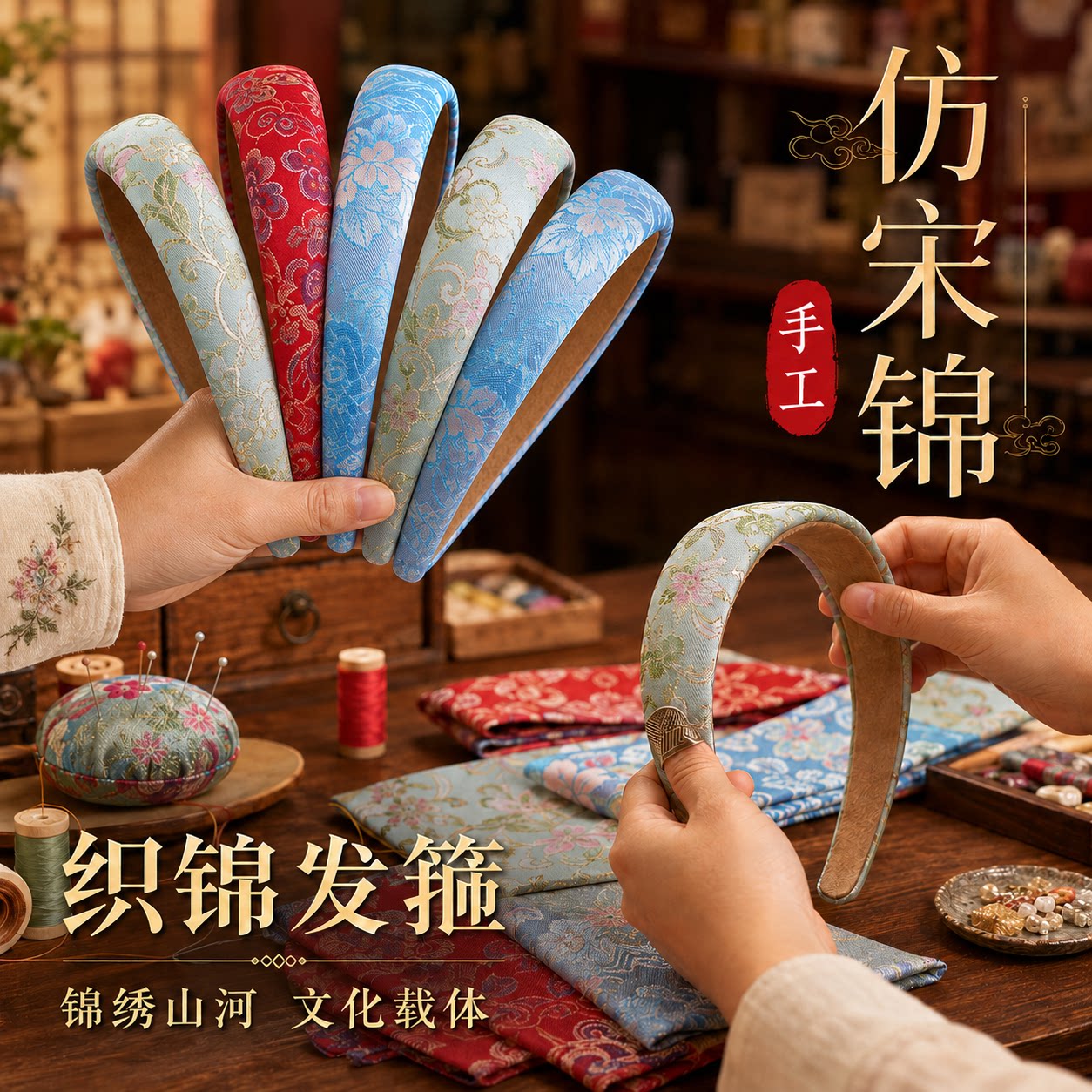 非遗手工diy宋锦发箍制作材料包中式古风首饰感恩节团建暖场活动