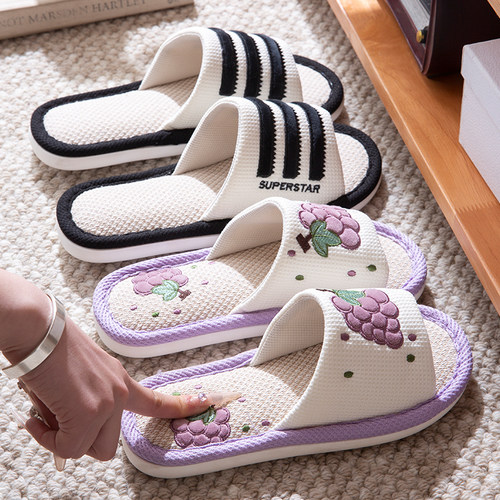 2025新款亚麻拖鞋女居家用室内防滑情侣地板静音透气棉麻拖鞋男士