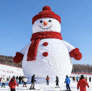 仿真绿雕工艺品定制大型雪人景观网红景区滑雪场雪人造型装饰摆件