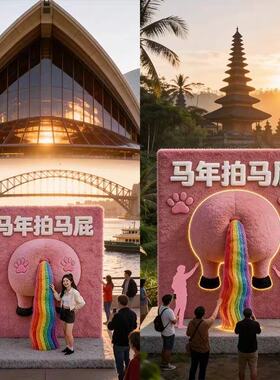 巨型马年新年装置商场户外大型互动拍马屁摆件网红打卡道具定制