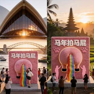 巨型马年新年装置商场户外大型互动拍马屁摆件网红打卡道具定制