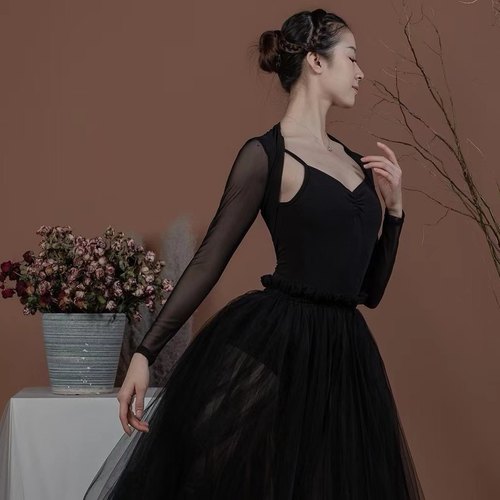 芭蕾舞服女网纱小坎肩长袖舞蹈服披肩上衣薄款外搭练功服形体护肩