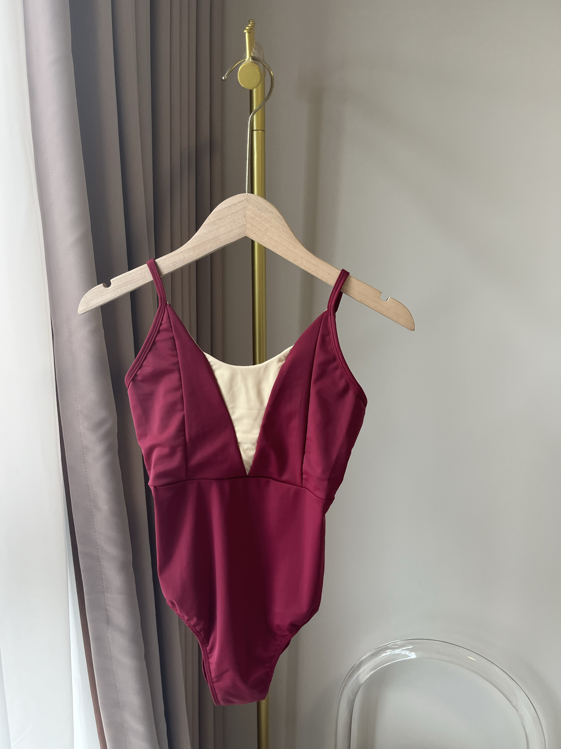 成人女芭蕾舞练功服体操服拼接可调节吊带舞蹈服显瘦连体艺考体服