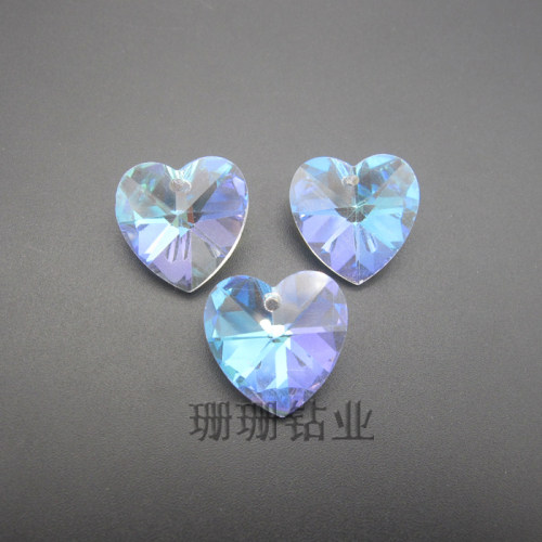 国产A级水晶吊坠单孔挂件diy饰品配件项链挂坠1418MM桃心白幻彩AB
